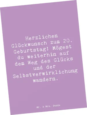 Produktbild von Mr. & Mrs. Panda Grußkarte Spruch 20. Geburtstag Glückspfad - Lavendeltraum - Geschenk, handgefertigt, Meilenstein, Happy Birthday, Postkarte, Ansichtskarte, Alter, Feier