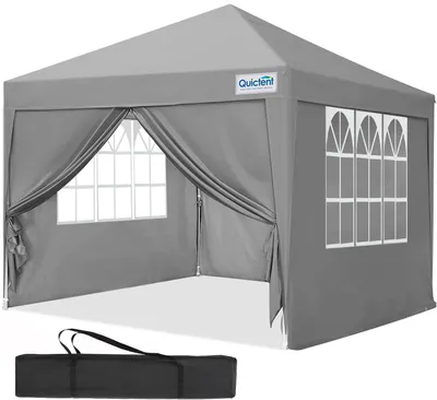 Produktbild von Quictent Pavillon 3x3 Faltpavillon mit 4 Seitenteilen, Wasserdicht Gartenpavillon mit 4 Sandsäcken & Rolltasche, Partyzelt Gartenzelt, Grau