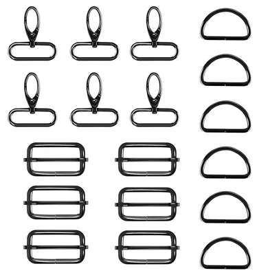 Taschenzubehör-Set 18-tlg., Karabiner, D-Ringe, Schiebeschnallen, schwarz