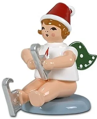 Produktbild von Holzfigur Engel auf Schlittschuh sitzend und Krone Höhe 6cm NEU