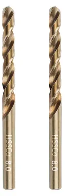 Image de Jeu de forets spirales M35 en acier à haute vitesse (HSS) avec cobalt, 8 mm, 2 pièces, pour acier inoxydable, aluminium, plastique dur et bois