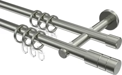 Produktbild von Interdeco Gardinenstange / Vorhangstange Edelstahl-Optik, Typ Medium Caras (Rillenzylinder), 16 mm Ø 2-läufig, 320 cm