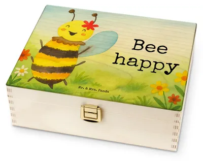 Produktbild von Mr. & Mrs. Panda Teeaufbewahrung Biene Happy Design - Weiß - Geschenk, Teebeutel Aufbewahrung, Teedose, Teebox, Holz, teekiste, für Paare
