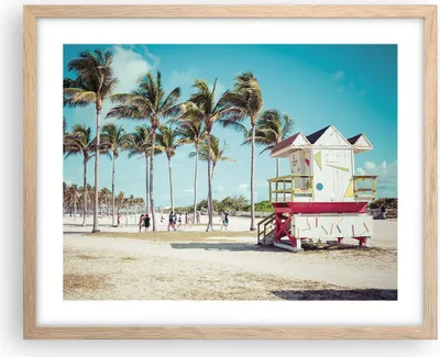 Produktbild von Gerahmtes Poster - Rahmen in heller Eiche - Strand Miami Florida - 50x40 cm - Wand Bild - Wanddeko - Wandbilder - Wandposter - Bilderrahmen - Bilder - Kunstdruck - Wandbild - P2NAA50x40-4332