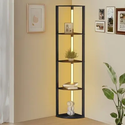 Zdjęcie produktu dla Lampa stojąca LED, 4-stopniowa regulacja wysokości, z funkcją ściemniania, 163 cm, drewno, czarna, z pilotem