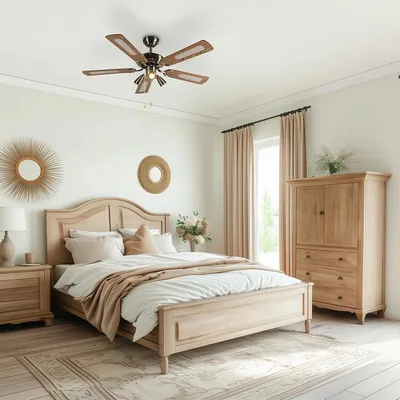 Produktbild von QAZQA - Modern Bronzefarbener Deckenventilator mit beleuchtung mit Holz 110cm 3-Leuchten mit Zugschalter - Mistral I Wohnzimmer I Schlafzimmer - Stahl Rund - LED geeignet GU10