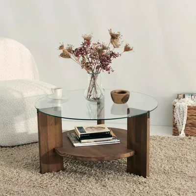 Image de Felino - Table basse, 75x75x40h cm Noyer marron, Porte-revues