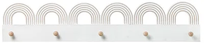 Productafbeelding van DRW Wandgarderobe met 5 haken, van hout, wit en naturel, 80 x 4 x 16 cm