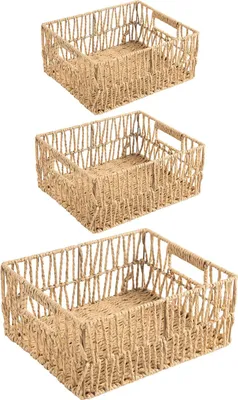 Produktbild von Aufbewahrungskorb ENIN 3er Set natur - grob geflochten aus paper rope - rechteckig stapelbar praktisch dekorativ natürliche Materialien Griffe
