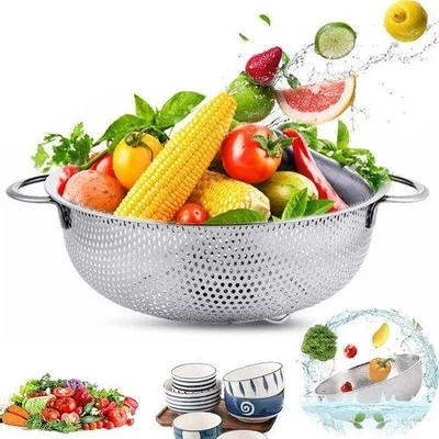 Produktbild von Metallische Küchenabtropfsieb, Küchenabtropfsieb mit Griffen, Durchmesser 28 cm, metallisches Küchenabtropfsieb, Abtropfsieb mit Griffen, Küchenabtropfsieb, Abtropfsieb für Gemüse, Reis und Gemüse