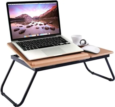 Zdjęcie produktu dla LIFEZEAL stolik pod laptopa do łóżka, składany stolik do łóżka z regulacją wysokości, stolik pod laptopa, drewniany, stolik do czytania do łóżka i sofy, przenośny stolik pod laptopa do łóżka i sofy