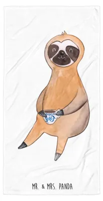 Produktbild von Mr. & Mrs. Panda Strandtuch Faultier Kaffee - Weiß - Geschenk, Coffeelover, Handtuch, Kaffeetasse, Großes Badehandtuch, Badelaken, Coffeeaddict, Coffee, Strandlaken
