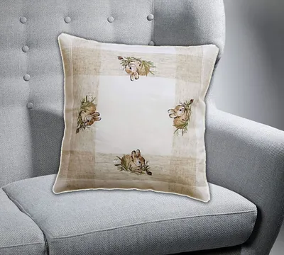 Produktbild von Kissenhülle 40 x 40 cm mit Stickerei Hasen mit Leinenoptik 40 x 40 cm Kissenhülle