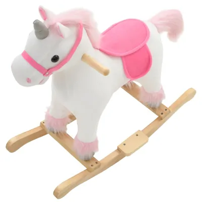 Image de vidaXL Licorne à bascule en peluche 65x32x58 cm Blanc et rose