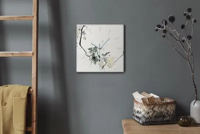 Produktbild von Coloray Hodiny Unikátní 30x30 cm  Tiché hodiny Pro obývací pokoj a kuchyň Nástěnné hodiny Plátno Bílé ručičky hodin - Větev zanechává květy