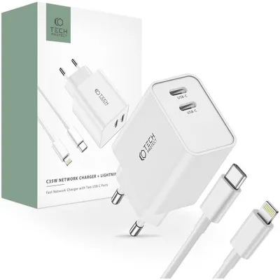 Obrázok produktu pre Tech-Protect C35W 2-Portová Sieťová Nabíjačka Pd35W + Lightning Kábel Biely