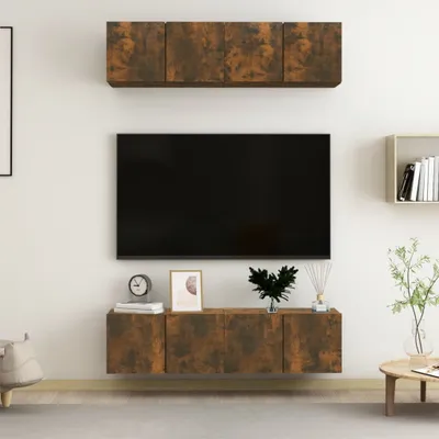 Produktbild von The Living Store TV-Wandschränke 4 Stk. Räuchereiche 60x30x30 cm Holzwerkstoff
