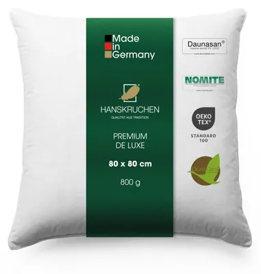 Produktbild von HANSKRUCHEN Daunenkissen 80x80 cm Allergiker freundlich 3 Kammern 90% Daunen Kopfkissen waschbar PREMIUM DE LUXE -  Germany