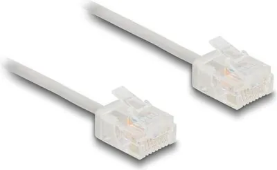 Produktbild von Delock RJ45 Netzwerkkabel Cat.6 UTP Ultra Slim 0,3 m grau mit kurzen Steckern