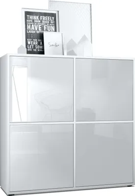 Produktbild von Vladon Highboard Cuba V2 Schrank 104 x 105,5 x 35,5 cm Sideboard mit 8 Fächern,  Germany, Korpus in Weiß matt / Fronten in Weiß Hochglanz