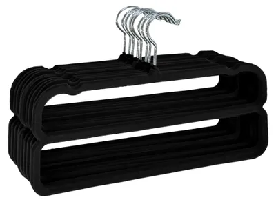 Produktbild von Hosenbügel,10 Stück rutschfeste Samt Kleiderbügel Hosen, Platzsparender Hosenrockbügel mit 360°-Drehung und Metallhaken für Hemden, Hosen, Kleider, Röcke, Mäntel (Schwarz)