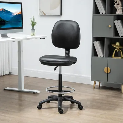 Image de Tabouret haut - Tabouret de bar - Tabouret de travail - Tabouret de bureau - Tabouret pivotant - Hauteur réglable : 69-91 cm