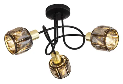 Obrázok produktu pre Globo Lighting stropné svietidlo kov čierny mat, kov zlatý mat, sklo kryštály dymové, ø: 380mm, V: 240mm, bez 3x E14 40W 230V