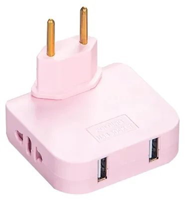Zdjęcie produktu dla Obrotowy adapter potrójny 180° z 2 gniazdami i 2 portami USB Techstar®, 2500W, różowy - idealny do wąskich przestrzeni