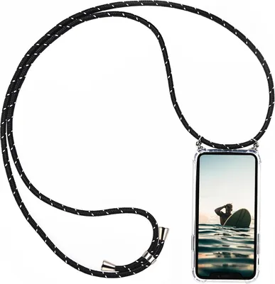 Image de Chaîne de portable noir/blanc + coque pour Huawei P30 Housse de protection avec cordon de transport Cordon Etui à porter autour du cou