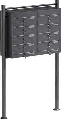 Produktbild von Wiltec 10er Briefkastenanlage Anthrazit 945 x 270 x 1500 mm, Standbriefkasten mit 2x5 Fächern, Schlüssel und Namensschild, Briefkasten Postkasten mit Ständer