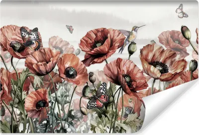 Produktbild von Muralo Vlies Fototapete MOHNBLUMEN Blätter Schmetterlinge Natur Br. 90cm x Hö. 60cm