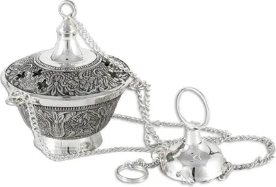 Produktbild von Weihrauchschwenker Antik Messing Versilber mit Kette 20cm Lang Räucherkohle 2222