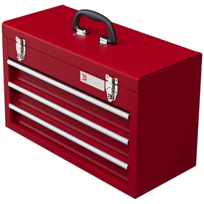 Produktbild von DURHAND Werkzeugkoffer leer, 51 x 22 x 32 cm Werkzeugkasten mit 3 Schubladen Rot