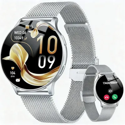 Produktbild von Smartwatch Damen Telefonfunktion, Fitness Tracker Damen Menstruationszyklus Pulsuhr Schlafmonitor SpO2, 1.32"AMOLED Smart Watch,120+Sportmodi Fitness Watch, IP68 Wasserdicht Uhr für iOS Android Silber