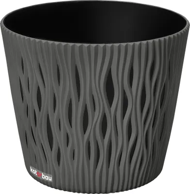Produktbild von KOTARBAU® Blumentopf 265x225mm Steingrau 3D Welleneffekt Wüstensand Rund mit Innentopf