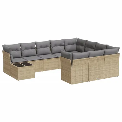 Produktbild von 11-tlg. Garten-Sofagarnitur mit Kissen Beige Poly Rattan