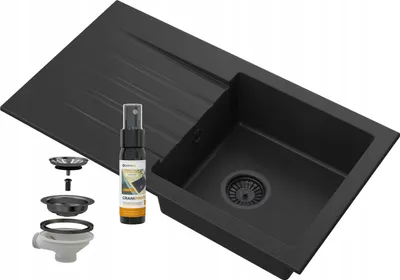 Obrázok produktu pre Granitan | Granitový drez Melgar so sifónom a impregnáciou na údržbu - vstavaný - čierny mramorovaný - odolný, hygienický, štýlový