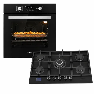 Image de Ensemble de cuisine KB ELEMENTS : table de cuisson autonome au gaz 76 cm, 5 brûleurs + four encastrable 60 cm, Air Fry, Steam Clean, chaleur tournante, minuterie d'arrêt automatique du gaz, 10,3 kW, A+