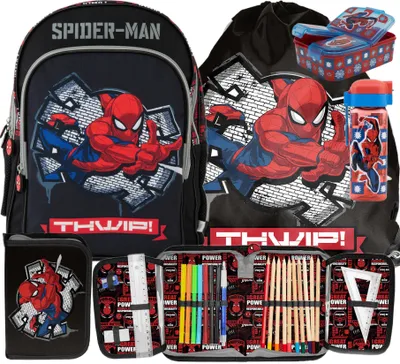 Produktbild von 5tlg Spiderman Schulranzen set Rucksack Federtasche Sportbeutel Trinkflasche Brotdose