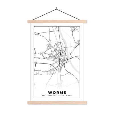 Produktbild von MuchoWow® Textilposter Karte - Worms - Stadtplan 40x60 cm mit holzfarbenen Rahmen - Poster