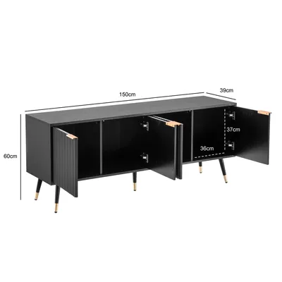 Produktbild von FineBuy Lowboard Schwarz mit Eiche-Nachbildung 150x60x39 cm TV-Kommode Modern TV-Schrank Hoch Fernsehtisch Fernsehschrank mit Türen Fernsehkommode