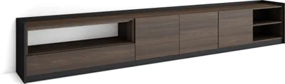 Produktbild von TV-Schrank, Lowboard, 310x37x50cm, Für TV-Geräte bis zu 80", Fernsehtisch, Dunkler Eiche und Schwarz