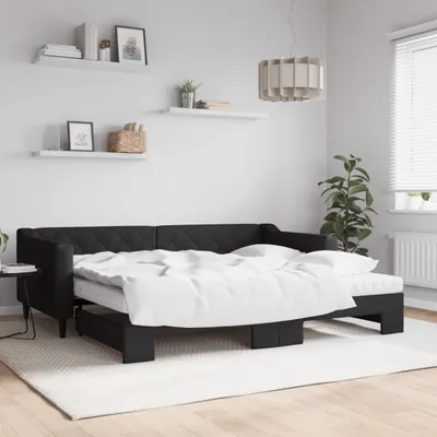 Image de Maison Exclusive - Canapé-lit convertible avec matelas noir 90 x 200 cm en tissu