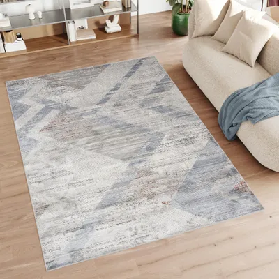 Obrázek produktu pro Koberec obývací pokoj ložnice krátký vlas moderní strakatý design šedý krémový ÖKOTEX 80 x 150 cm