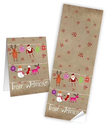 Produktbild von 100 große FROHE WEIHNACHTEN pink natur rosa rot beige Geschenk-Aufkleber Sticker 7,2 x 21 cm - Etiketten Banderolen Verpackung Papiertüten weihnachtlich