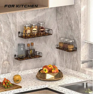 Image de Ensemble de 3 étagères murales de décoration pour cuisine, en bois blanc