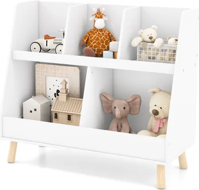 Produktbild von DREAMADE 5-Würfel Kinderbücherregal mit Massivholzbeinen, großer Spielzeug-Organizer, 2-stöckiges offenes Kinderbücherregal, Holz-Spielzeugtruhe