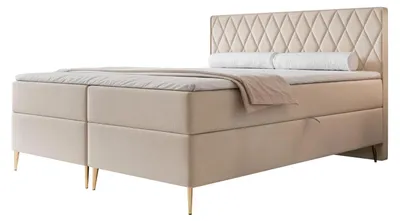 Produktbild von Boxspringbett PONTI II 140x200 Rautensteppung Bettkasten Bonellmatratze Samt Creme