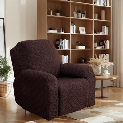 Obrázek produktu pro Potahy na pohovku Relax, potah na křeslo Relax, 4dílný elastický potah na pohovku Měkký žakárový potah na křeslo Potah na pohovku s kapsou pro 1 sedadlo, tmavě hnědý