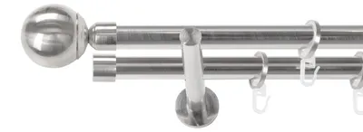 Produktbild von SN Deco Gardinenstange Reims, 19 mm, 2-läufig, Stahl, Komplett-Set mit Ringen, Auflageträger, 180 cm, edelstahl optik